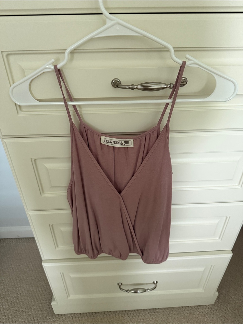 Mauve Wrap-Front Spaghetti Strap Tank
